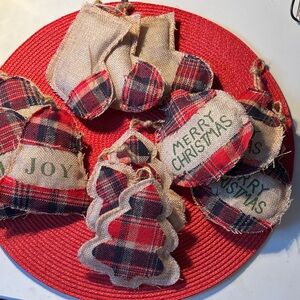 Plaid Burlap Christmas Ornaments Set